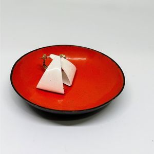 Simple Round Solid Orange Enamel MCM Trinket Dish 3"